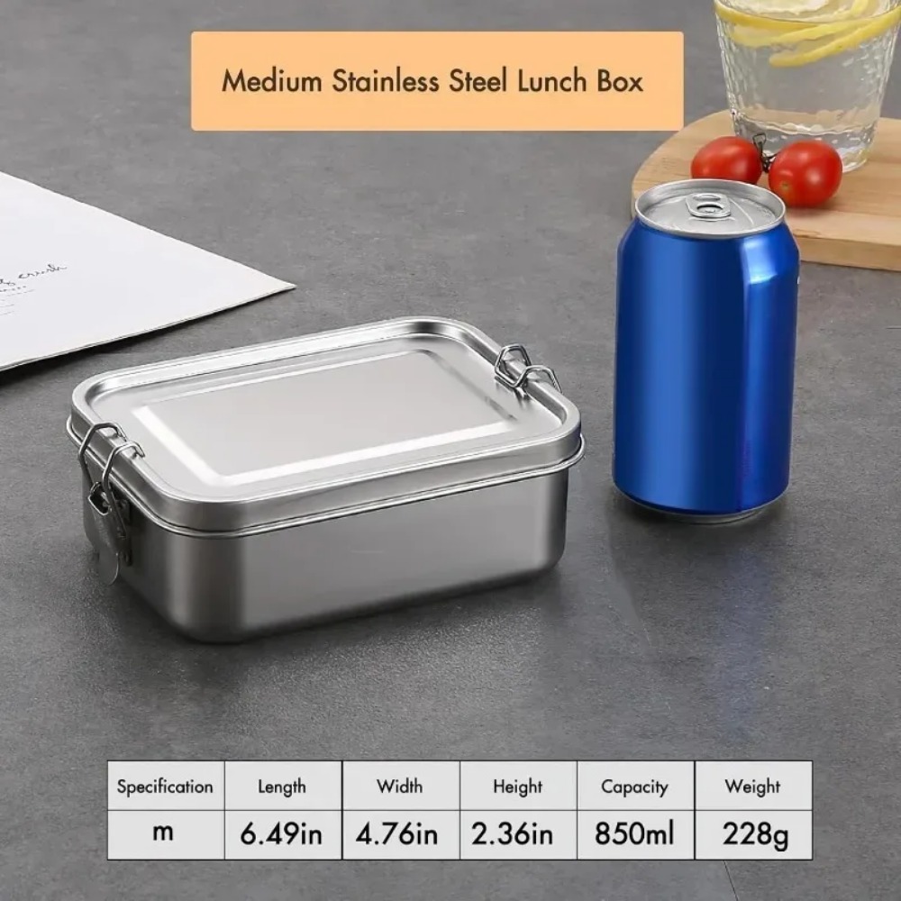 Food Storage Lock Box - NEUE 850ML Bento-Box mit Verschlussclip Edelstahl-Lunchbox