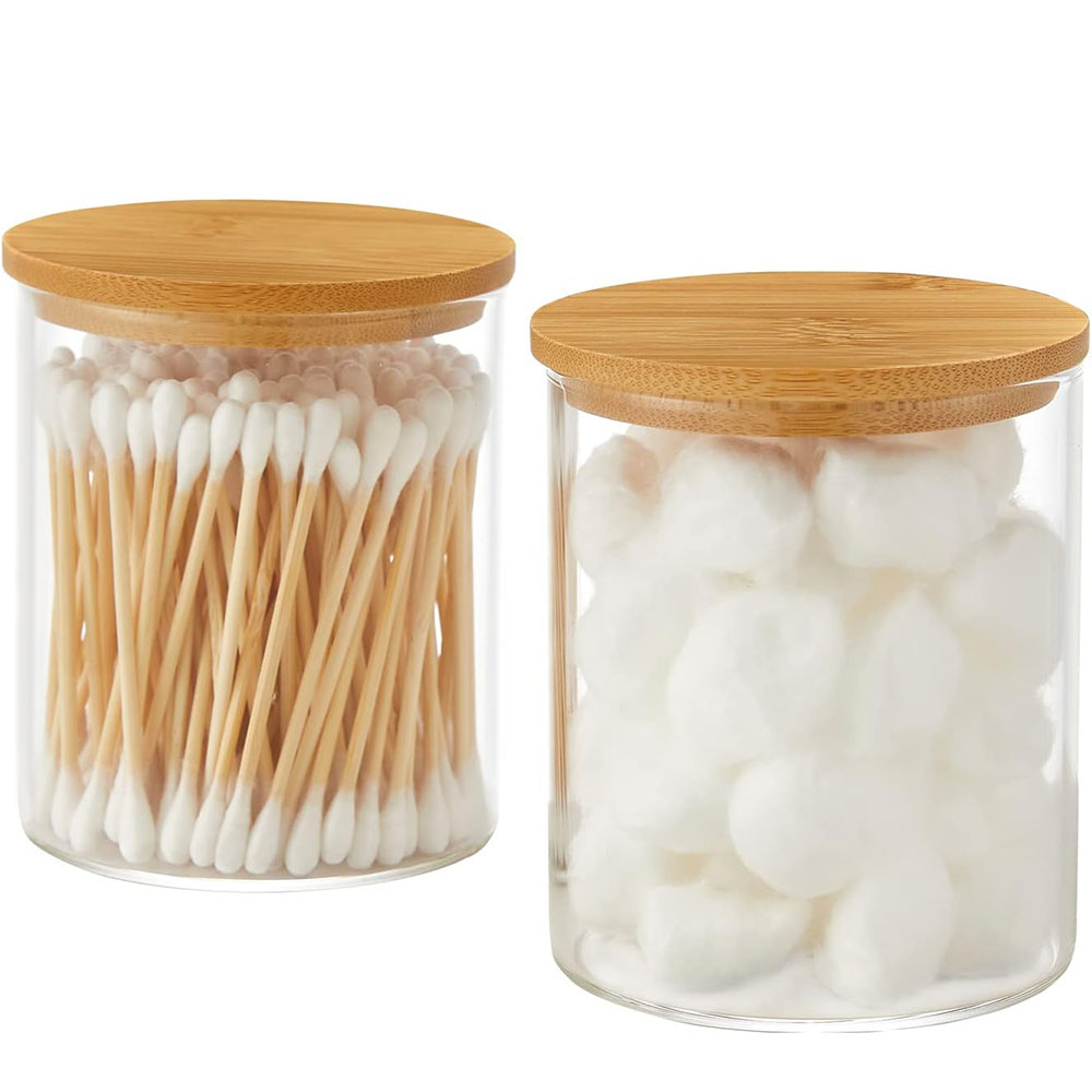 Food Storage With Glass Lids - Glas-Wattestäbchenhalter mit Bambusdeckel, Apothekergläser, Behälter für