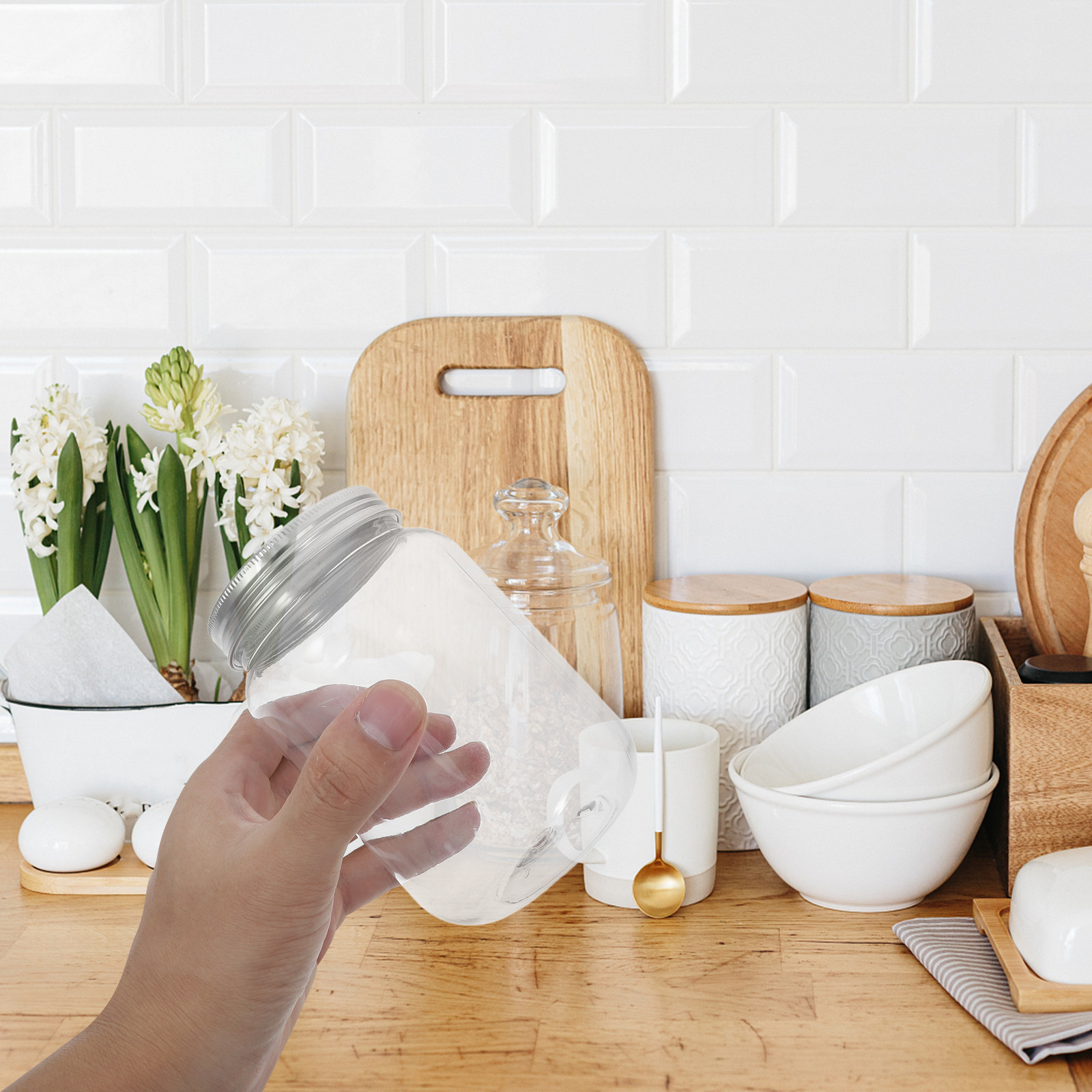 Food Storage Jars Plastic - 4 Stück durchsichtige Kunststoffdosen mit luftdichten