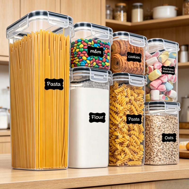 Food Storage Jar Set - 7-teiliges Küchen-Lebensmittel-Aufbewahrungsbehälter-Set, BPA-freie Luftdichte Plastikboxen mit