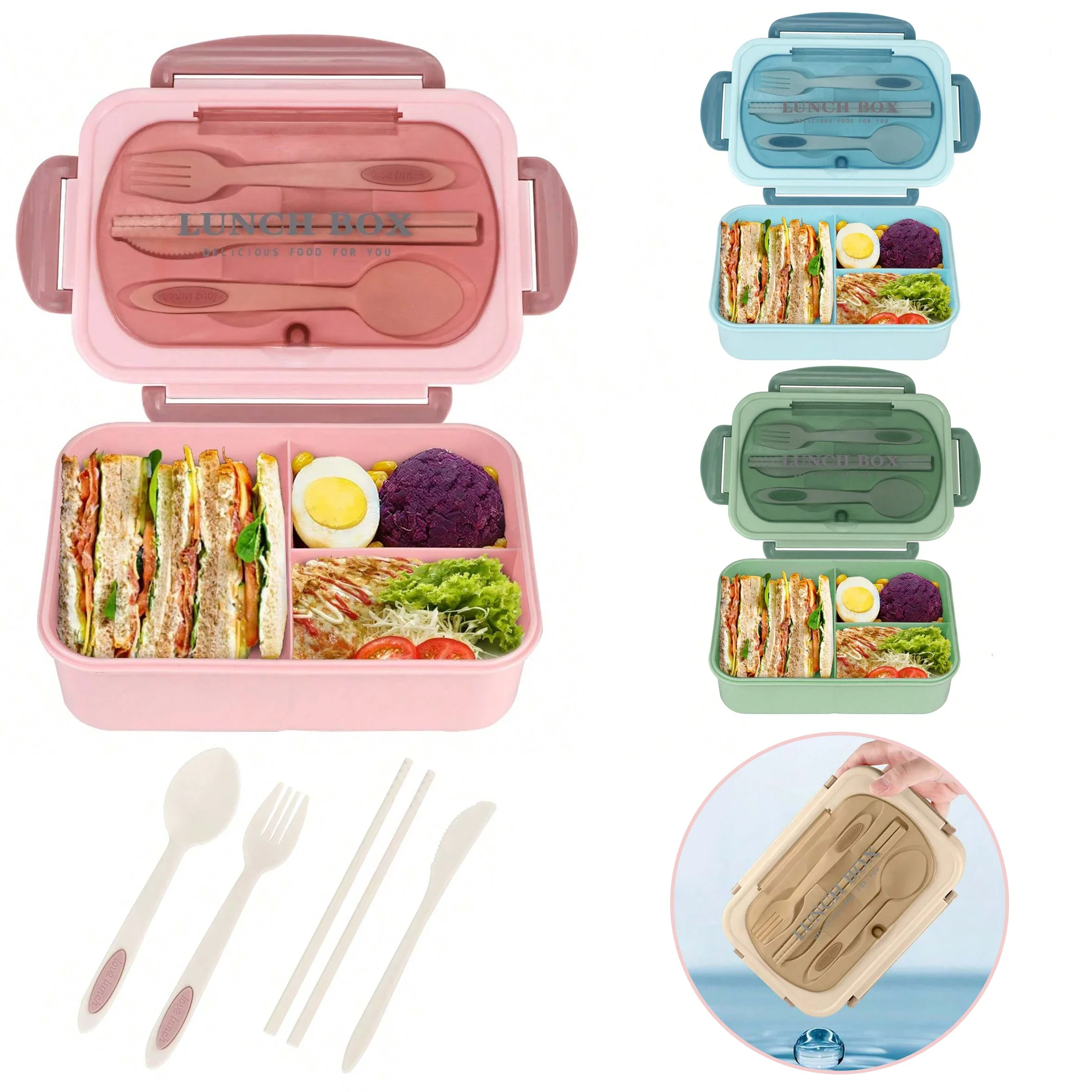 Food Storage Jars Plastic - Bento-Box für Erwachsene mit 3 Fächern,