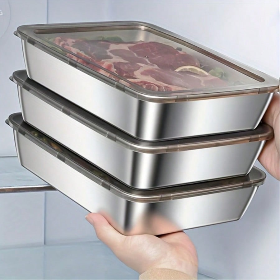 Food Storage Box Stainless Steel - 6-teiliges Set (3 Behälter + 3