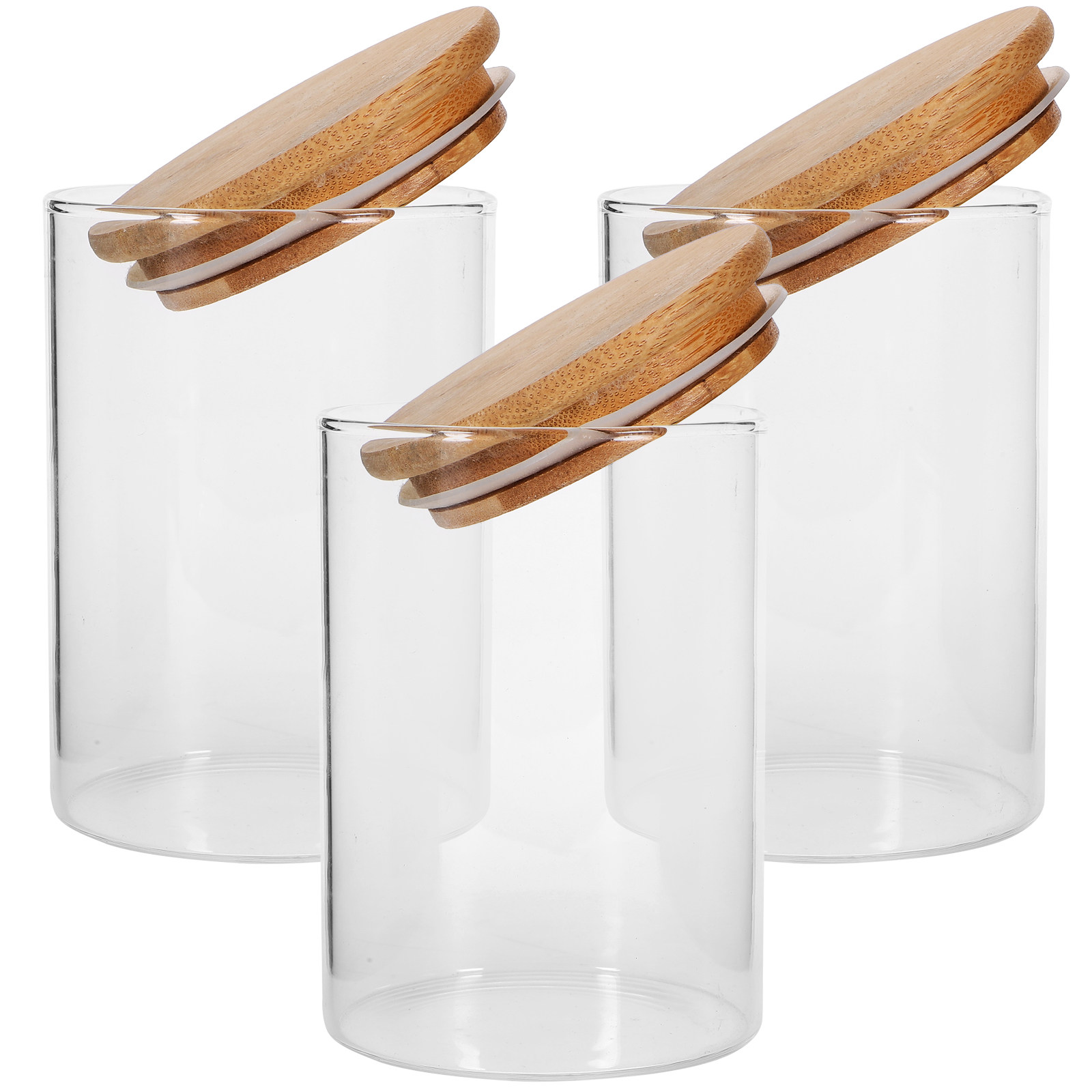 Food Storage With Glass Lids - 3 Stück luftdichte Glasbehälter mit Holzdeckeln,
