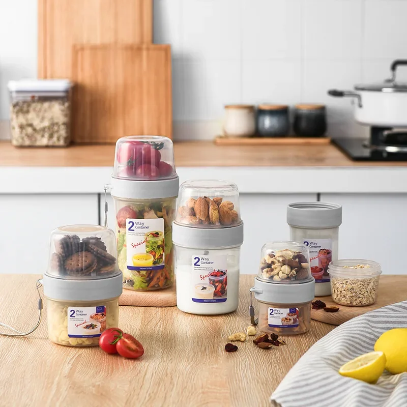 Food Storage Jars Plastic - Frühstück Haferflocken Müsli Nuss Joghurt Salat