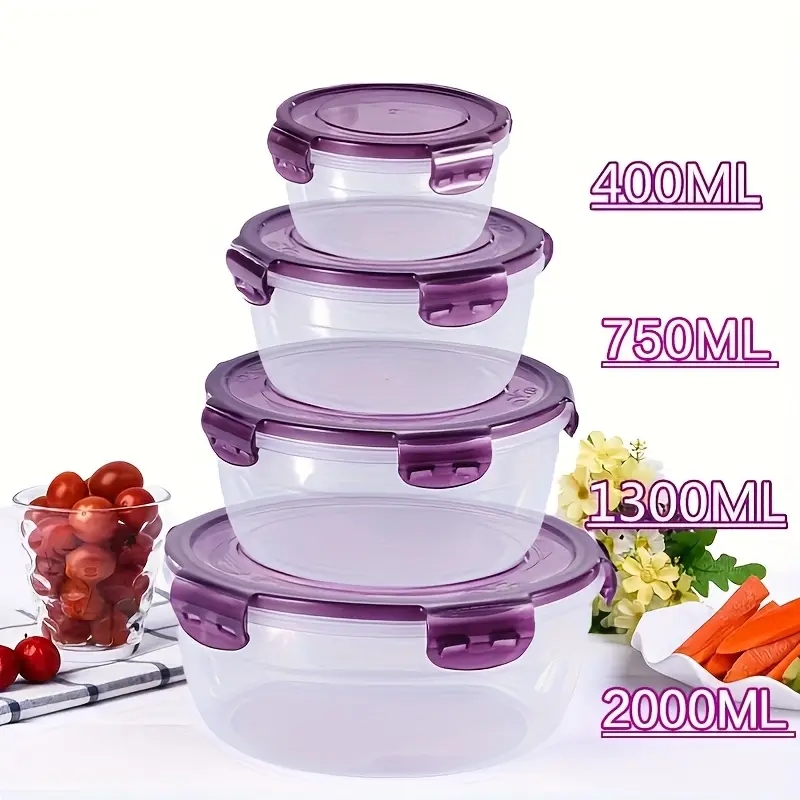 Food Storage Jars Plastic - 4 Plastik-Lebensmittelbehälter, Lunchboxen, Geeignet für Kantinen,