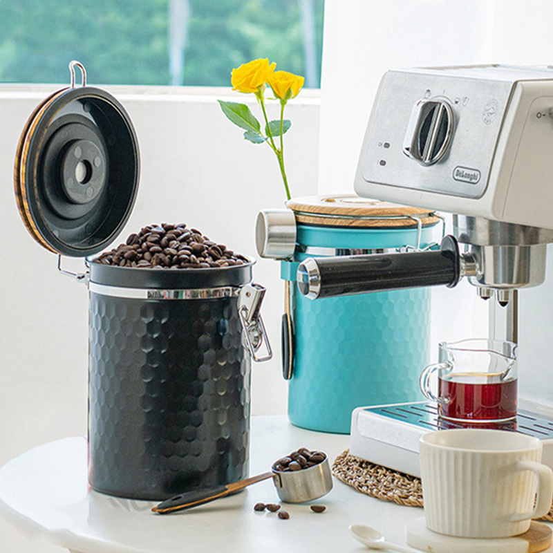 Food Storage With Scoop - Küche Edelstahl Kaffeekanister Luftdichter Kaffeebohnen Lebensmittelaufbewahrung