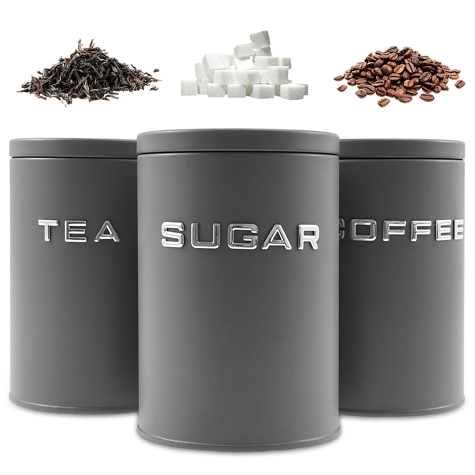 Food Storage Metal Box - 3-teiliges Glas für Tee, Kaffee, Zucker,