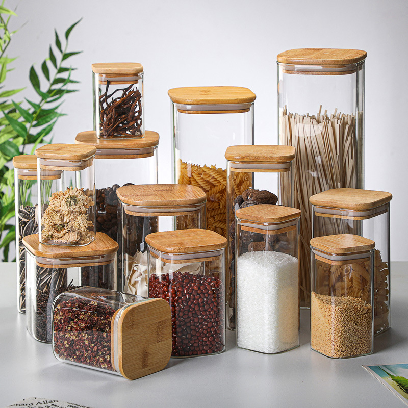Food Storage Jar Set - Bambus glas Dosen transparente Aufbewahrung flaschen