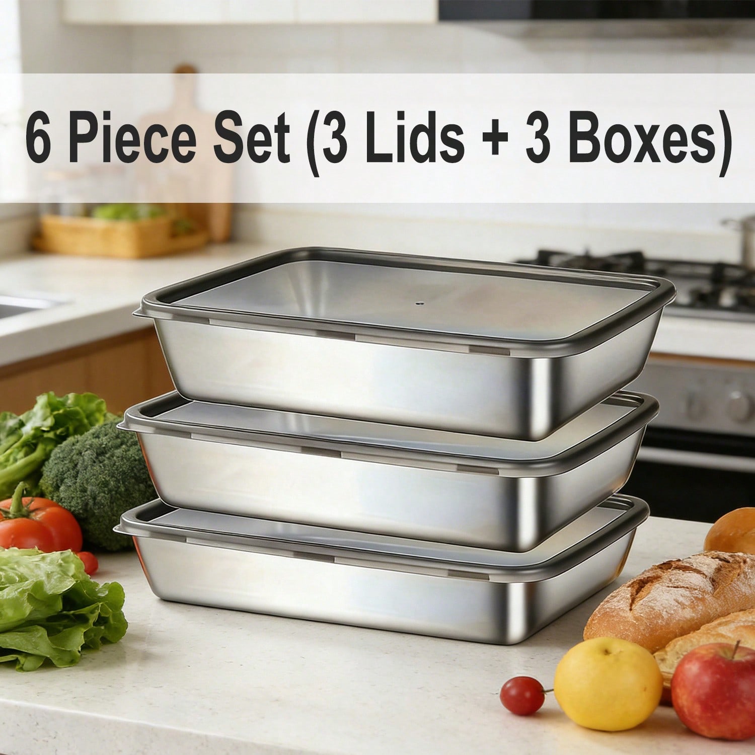 6-teiliges Set (3 Behälter + 3 – Food Storage Box Stainless Steel Bewertung und Preis