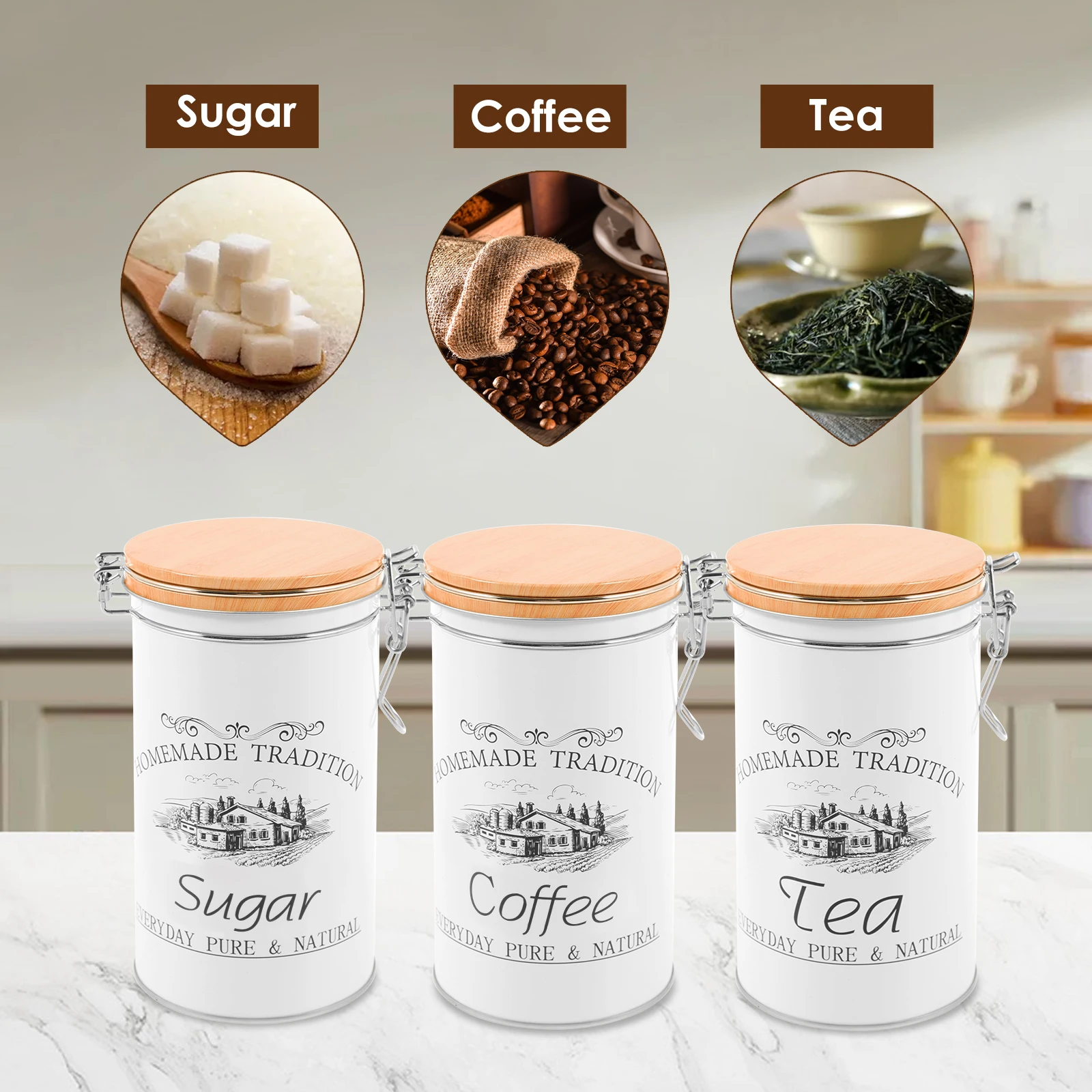 3-teiliges Set Tee-Kaffee-Zuck – Food Storage Jar Set Bewertung und Preis
