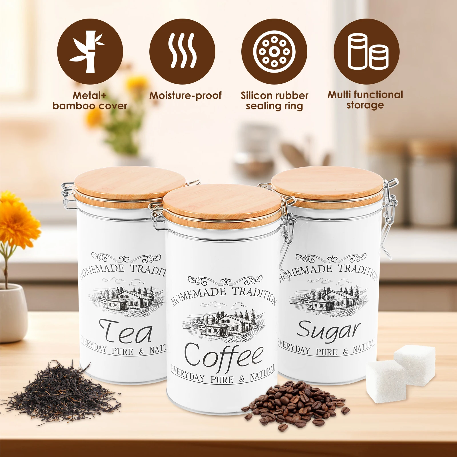 3-teiliges Set Tee-Kaffee-Zuck – Food Storage Jar Set Bewertung und Preis